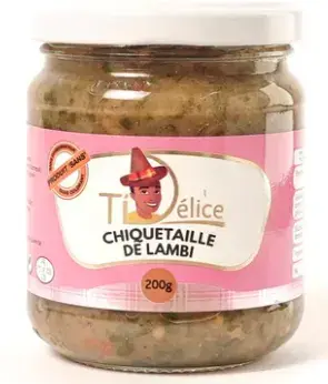 Pot de chiquetaille de lambi Ti Délice, spécialité créole authentique en bocal de 200g