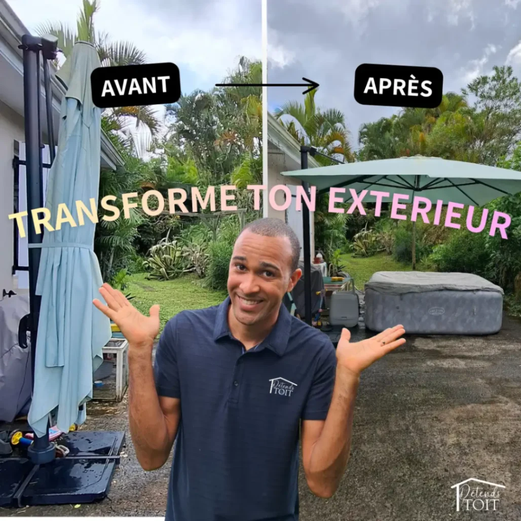 Avant et après transformation d’une terrasse avec installation d’un spa de relaxation extérieur